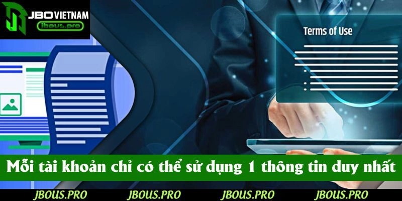 Mỗi tài khoản chỉ có thể sử dụng thông tin duy nhất để đăng ký